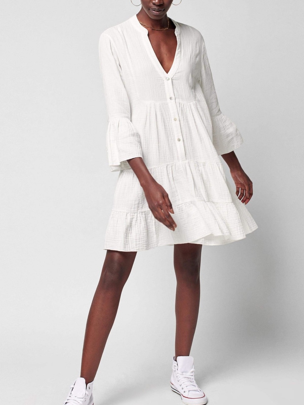 Faherty white tiered Dune Dream Gauze fabric Kasey dress sz M